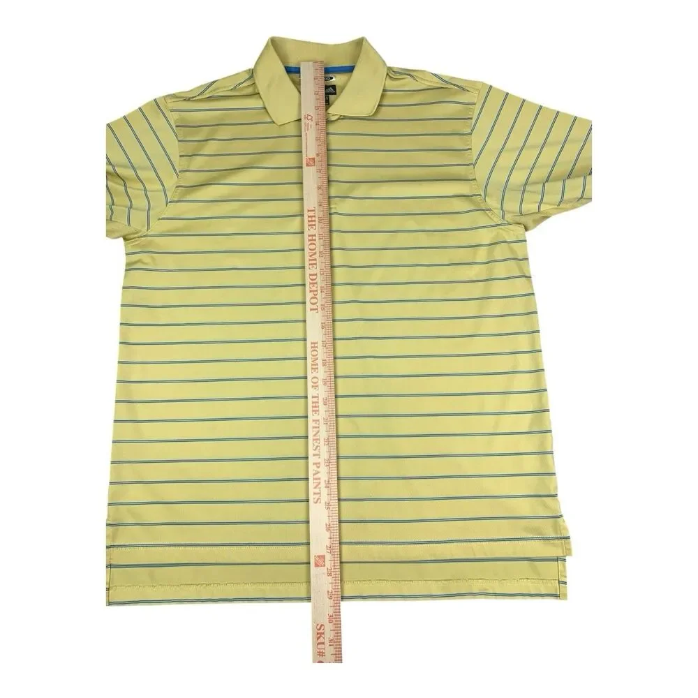 Adidas Golf Men's Polo Shirt ClimaCool, Yellow Striped, Moisture Wicking, Medium